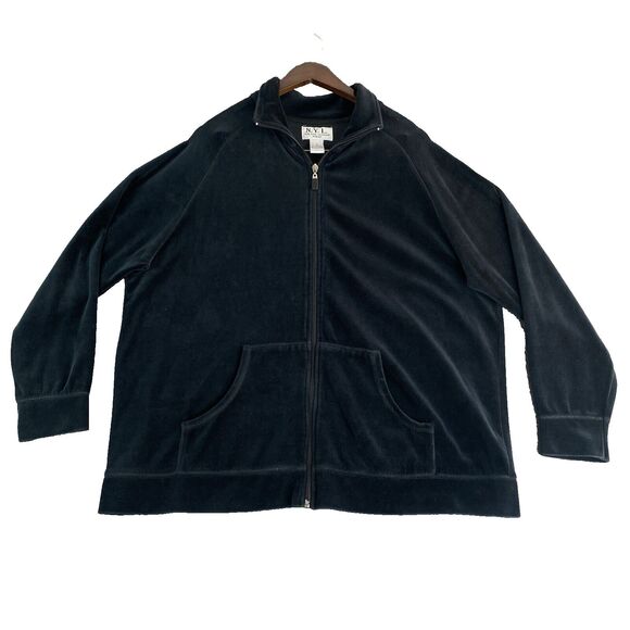 Black Velour Jacket Womens 1X Full Zip Cozycore Whimsigoth Y2K Goth Dark Fairy - Picture 1 of 12